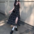 Women Spring Floral Suspender Black French Dress