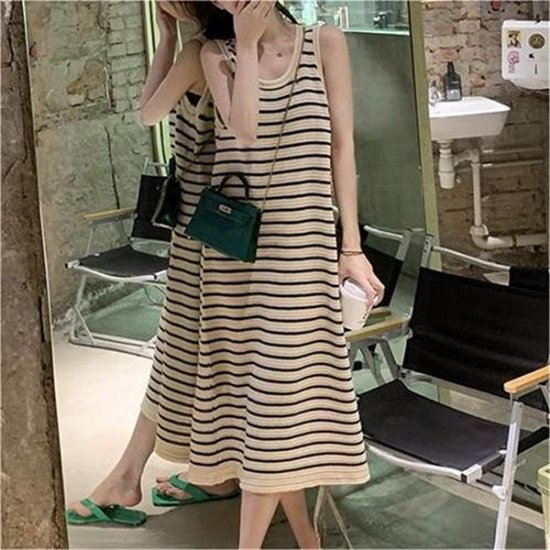 Women Thin Sleeveless Sling Casual Vest Knee Length Dress